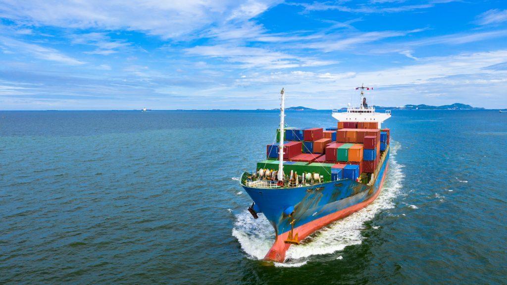 Container ship global business freight import export logistic transportation.